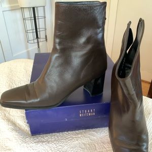 Stuart Weitzman Brown Napa Zip Heeled Booties